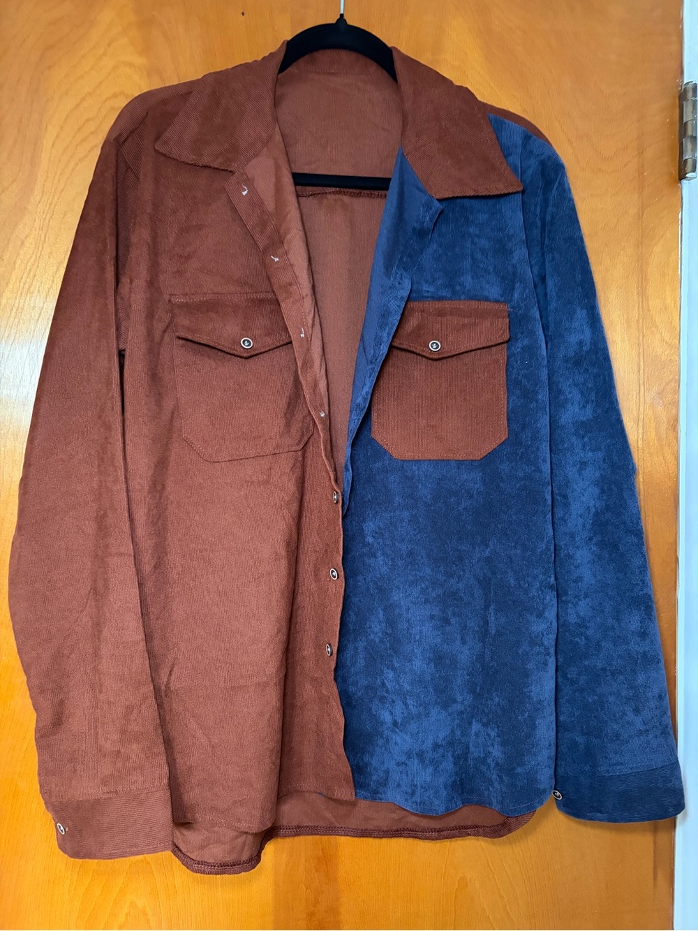 Men's Two-Tone Corduroy Overshirt Jacket - Brown & Blue
